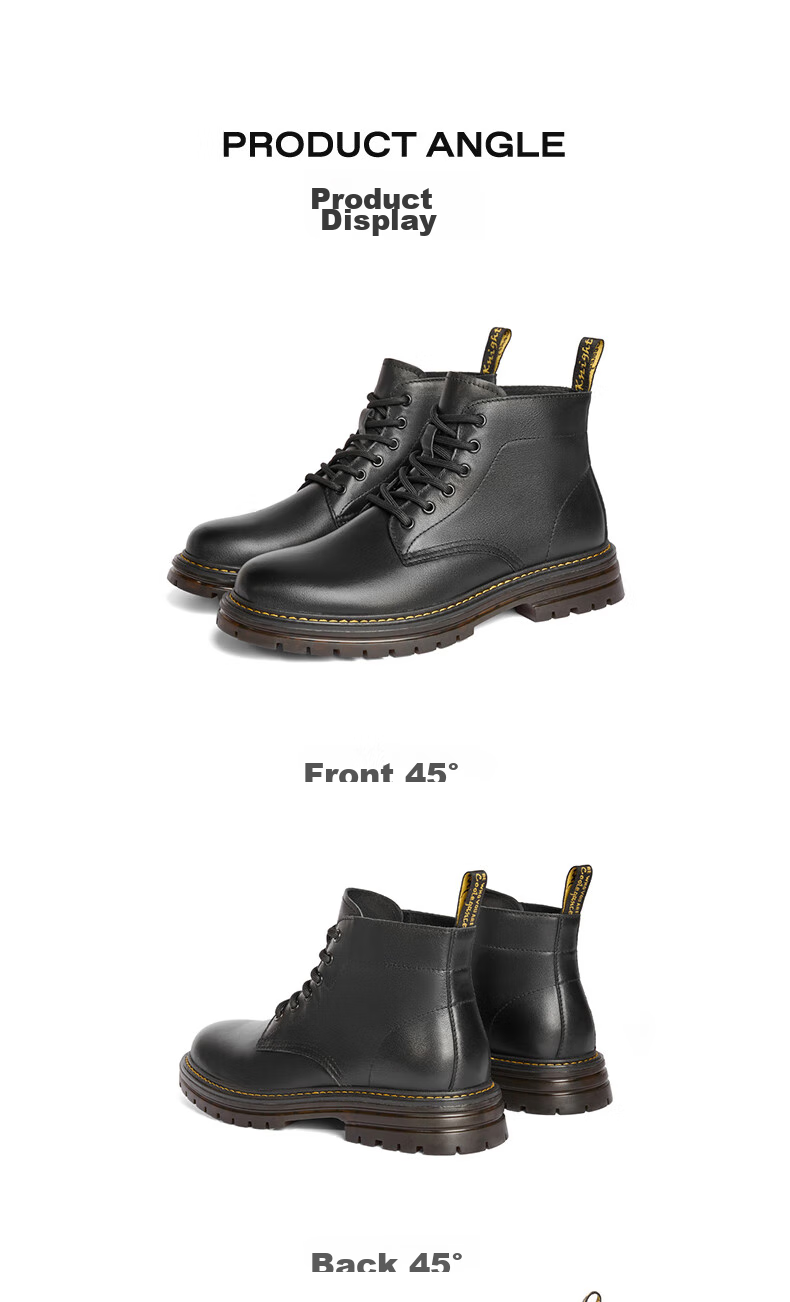 Belle Black Obsidian Warrior Thick-Soled Casual Fleece-Lined Men's Boots, New Workwear Martin Boots A1764DD4, Black Fleece Lining, Size 40 6