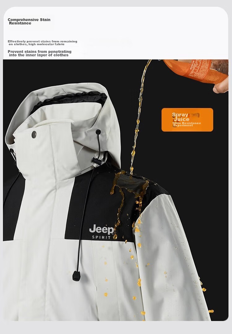 JEEP SPIRIT Men's Windbreaker Jacket for Spring, Autumn And Winter, Three-In Windproof Hooded Mountaineering Coat, Ivory White, Size M 14