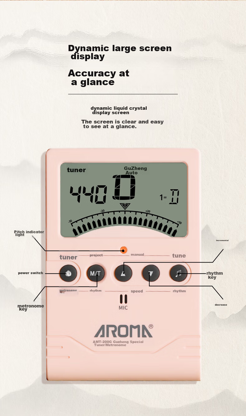 AROMA Guzheng Tuner, Specialized for Guzheng, Electronic Metronome, Three-In AMT-200G [White] 8