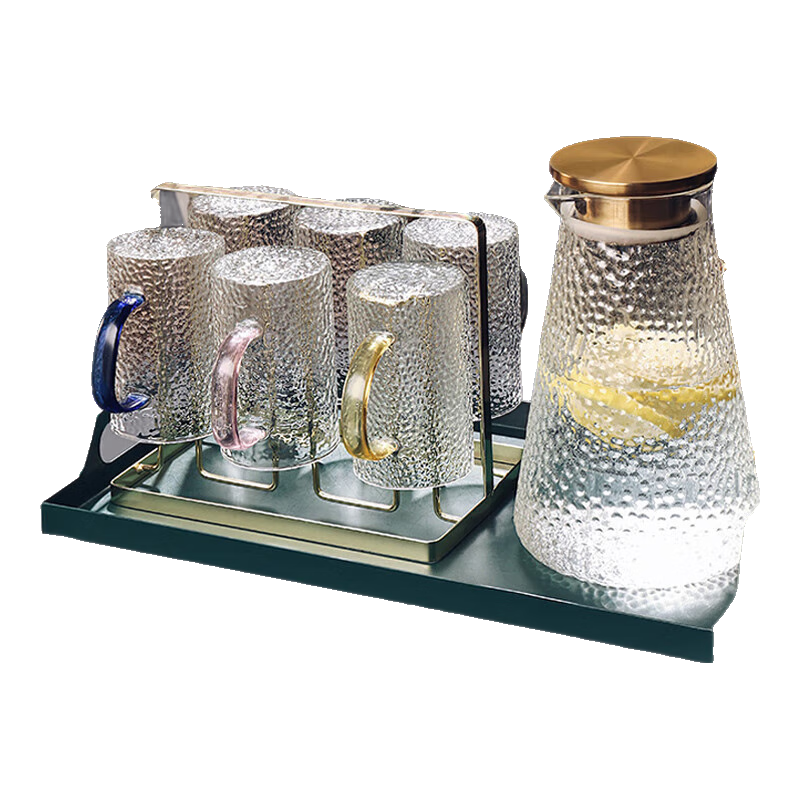 CRISTALGLASS Glass Cup Set for Home, Tea Infuser Cups, Water Drinking Cups, Heat-Resistant, Luxurious High-Quality Hammered Pattern Cool Water Pitcher