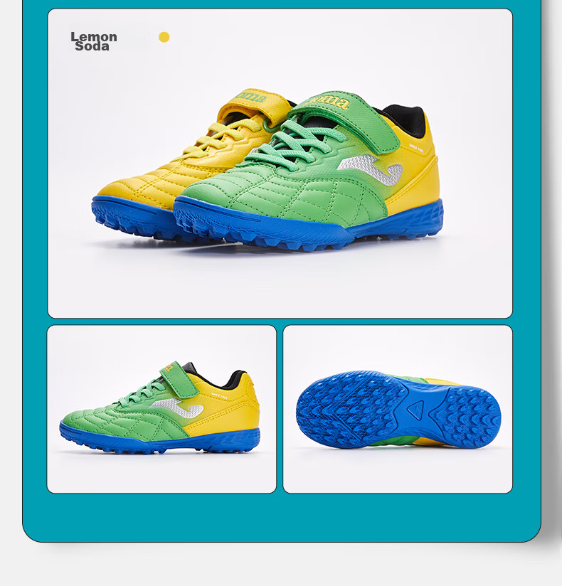 JOMA Velcro Children's Soccer Cleats, Molded Studs for Boys And Girls, Youth Student TF Football Training Shoes, Yellow-Green, Size 29 16