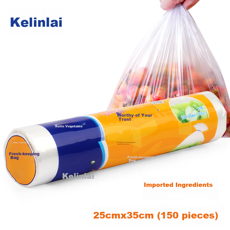 Kelinlai Imported Raw Materials Disposable Large Food Storage Bags, Flat-Top Fruit And Vegetable Packaging Bags, 150 Pieces, 25*35cm