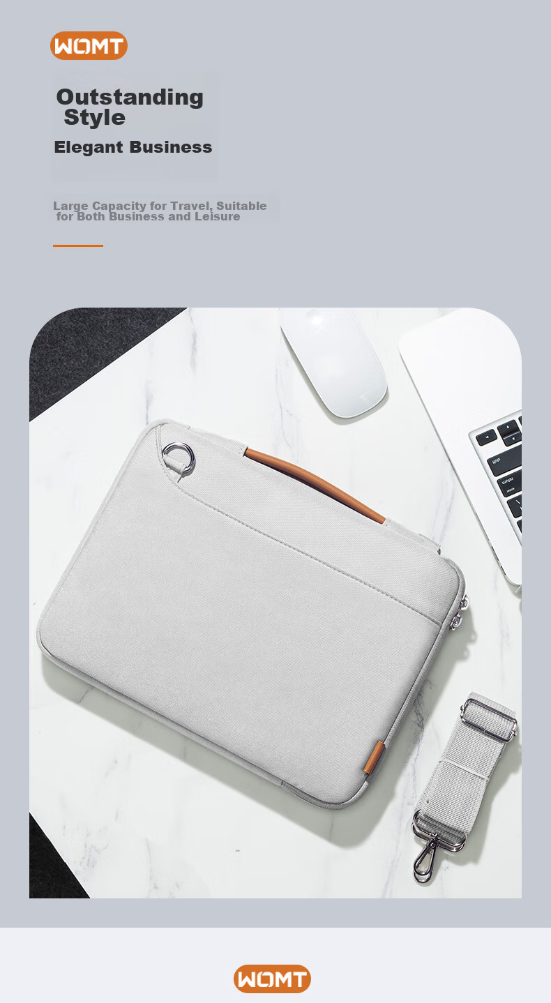 WOMT Laptop Bag for 13/14 Inch Laptops, Compatible with Apple MacBook, Huawei Matebook 14s, Lenovo Xiaoxin, ASUS, Dell, Microsoft, with Handheld Strap And Protective Sleeve 7