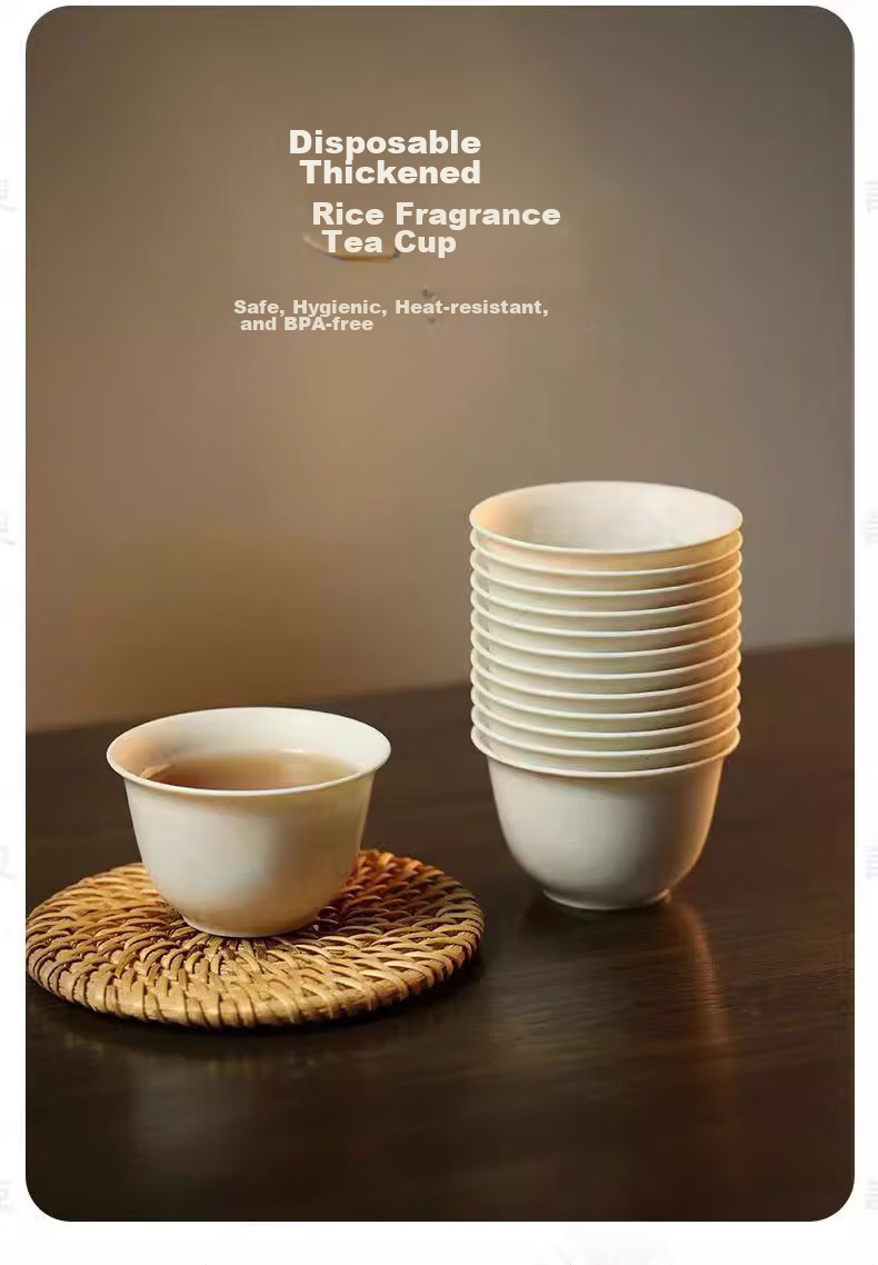 PAKCHOICE Disposable Kung Fu Tea Cups 60ml Biodegradable Rice Husk Tea Cups High-Quality Heat-Resistant Tea Cups for Brewing, 96 Pieces + Cup Holder 2