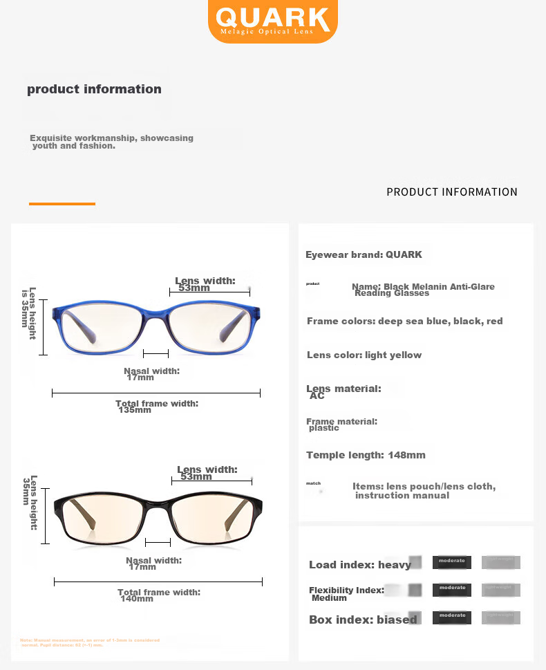 Quark Anti-Blue Light Reading Glasses for Elderly, High Definition Presbyopic Glasses for Men And Women, Radiation Fatigue Relief, Long-Sighted Glasses for Reading And Distance Visio 14