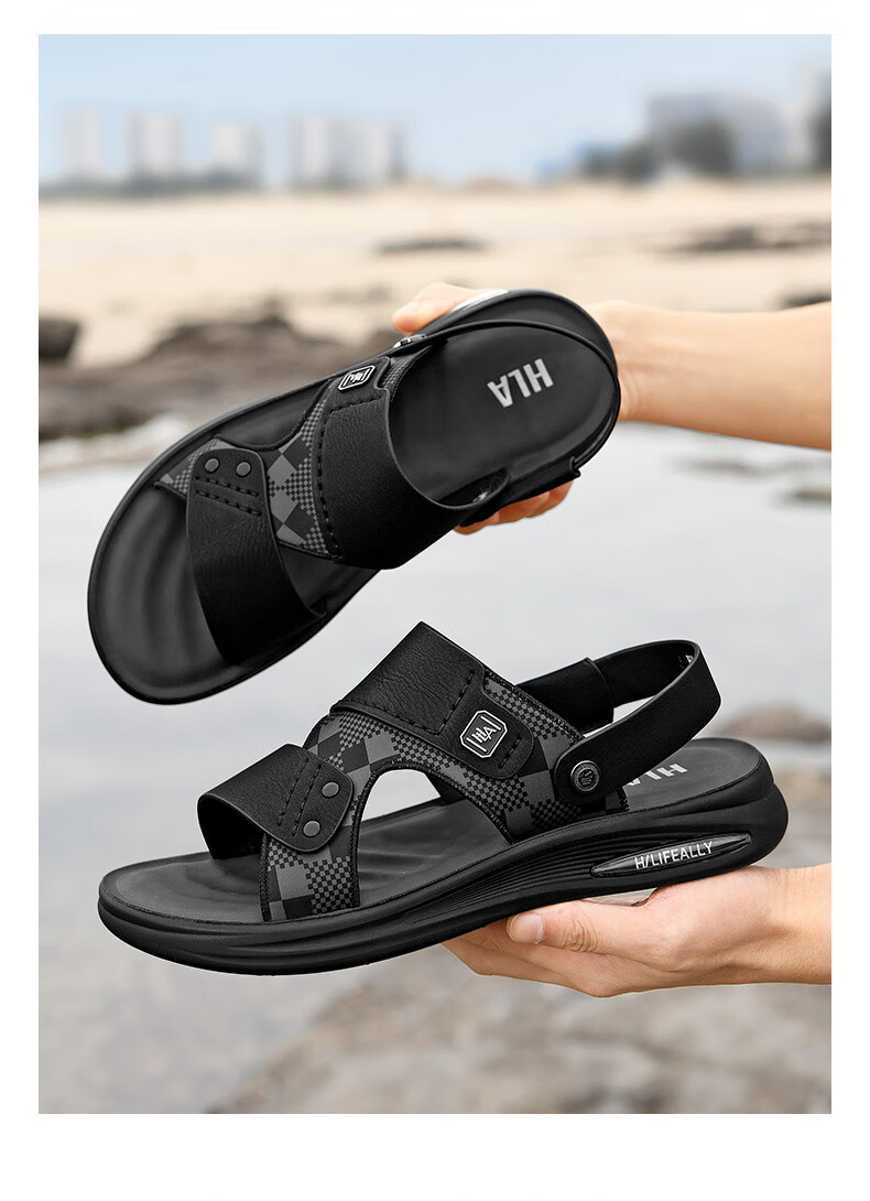 HLA Men's Sandals Comfortable Breathable Beach Shoes Dual-Purpose Slippers T029 Black Size 40 2
