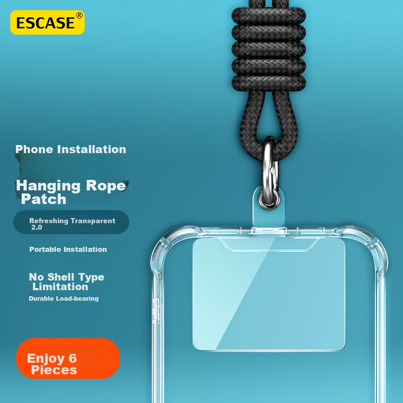 ESCASE [6-Pack] Phone Lanyard Stickers, Phone Case Clips, Phone Accessories, Crossbody Lanyard, Compatible with Keychains, Anti-Loss Cards, ID Cards, USB Drives, Detachable TPU Transparent Fixed Clips