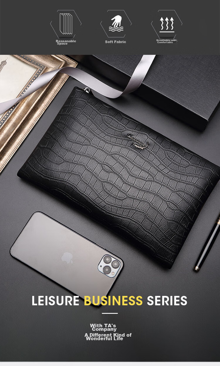 CROCODILE Napa Leather Men's Clutch Bag, Business-Style Handheld Purse, Gift T206 for Boyfriend 2