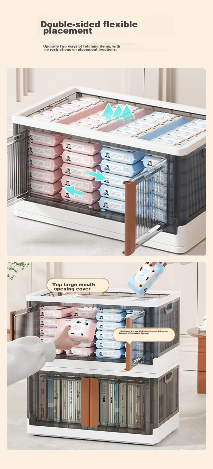 JD Original Wave Storage Cabinet, No Installation Required Bedside Table Children's Wardrobe Stackable, Extra Large Size 64cm Wide 2 Tiers 2