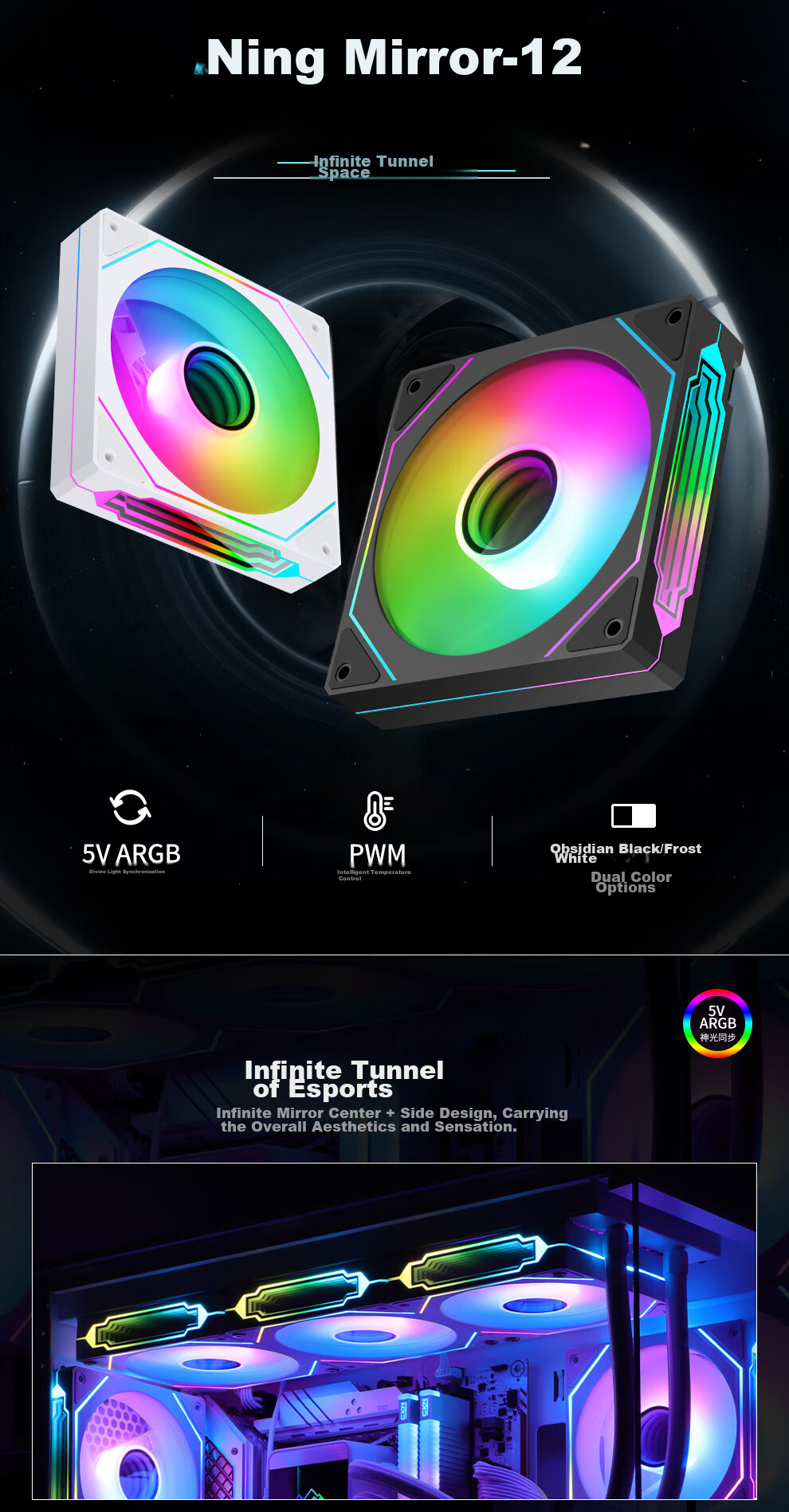 Segotep Ningjing 12 White ARGB Prism Case Cooling Fan (12CM PWM Temperature Control, Motherboard Synchronized Lighting Effects, Supports Daisy-Chained Power Supply, Desktop Computer Case Fan) 1