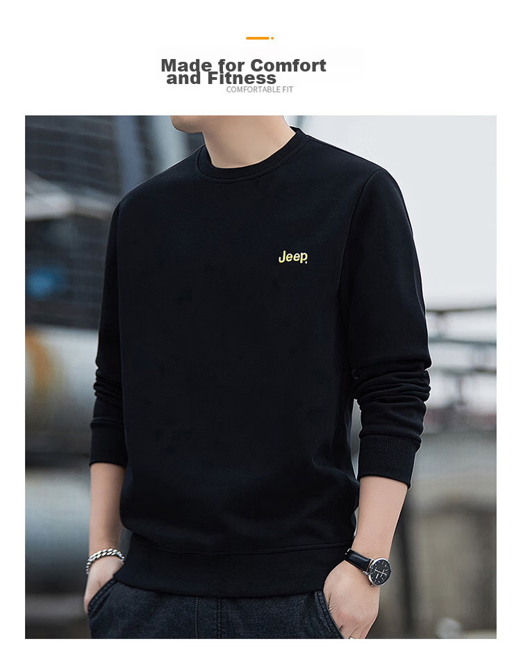 JEEP Men's Sweatshirt, Loose-Fitting Long-Sleeve T-Shirt, Round Neck Trendy Clothing for Men, Army Green, XL 10