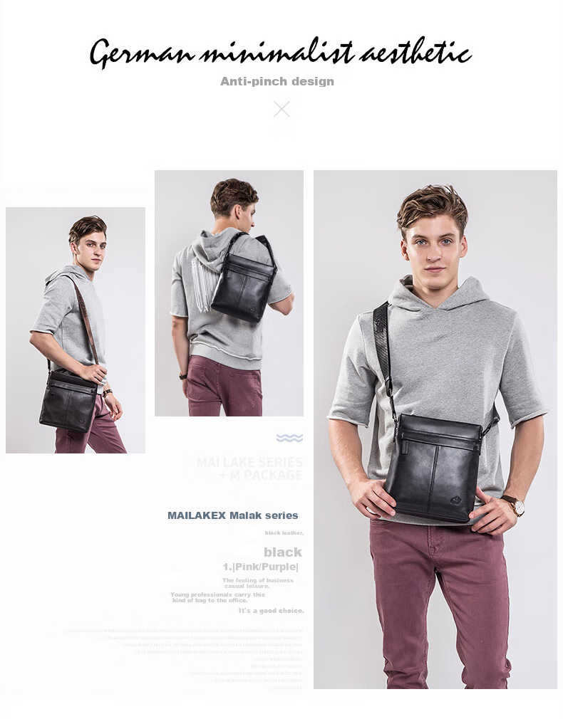 Meizhouyeniou Shoulder Bag, Men's Crossbody Bag, Casual Genuine Leather Men's Bag N2357-1B Black, Birthday Gift for Boyfriend 4