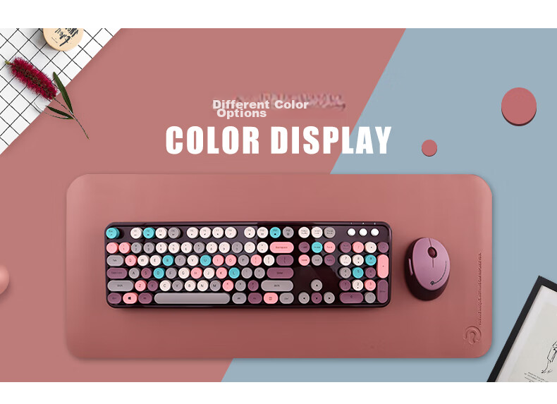 Rantopad RF104 Wireless Keyboard And Mouse Combo, Office Keyboard And Mouse Set, Retro Keyboard, Mouse, Full-Size 104-Key Set, Purple Mixed Color 11