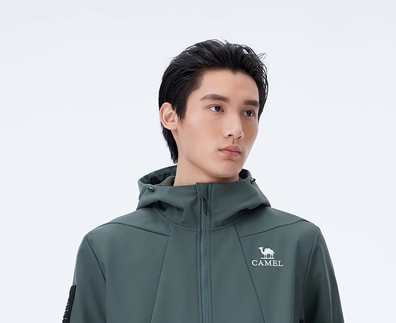 CAMEL Outdoor Integrated Hooded Soft Shell Jacket for Women, Loose-Fitting Top, Water-Repellent, Water-Resistant, Fleece-Lined Coat for Men A14CZ01786 16