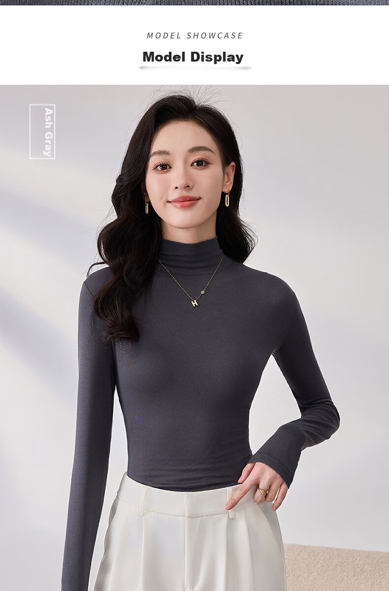 LangSha Spring And Autumn Modal Solid Color Semi-Turtleneck Base Layer Top for Women, Slim Fit Thin Inner Wear Long Sleeve Slimming Stylish Blouse 14