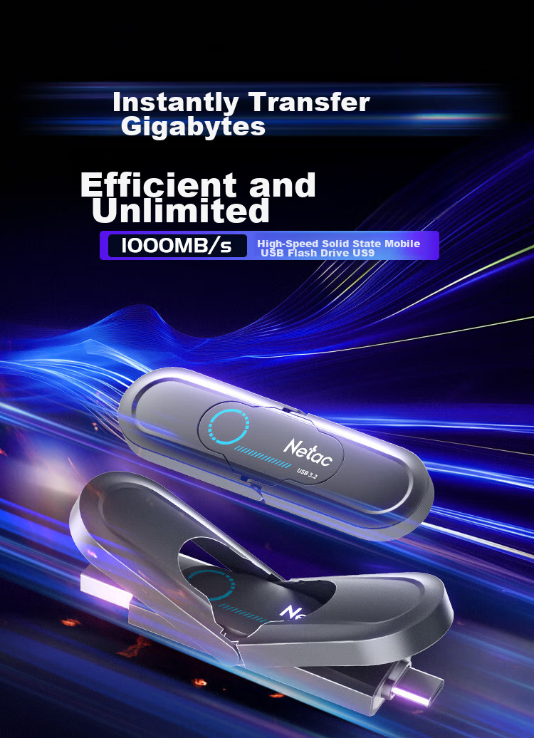 Netac 512GB USB3.2 Solid State Flash Drive US9 Type-C Dual Interface USB Drive Read Speed 1000MB/s Computer Portable Hard Drive System Flash Drive Speed Boost 1