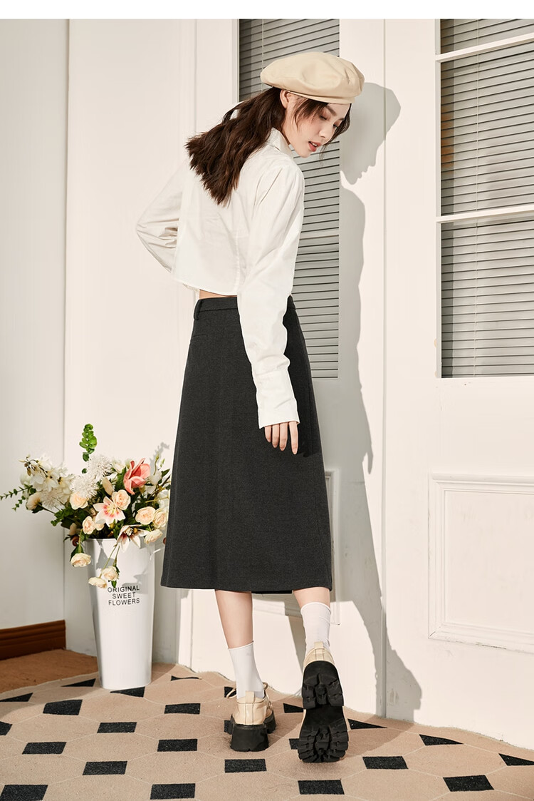 TonLion 2023 Women's High-Waisted A-Line Pleated Midi Skirt, Academic Style, Linen Gray, L 12
