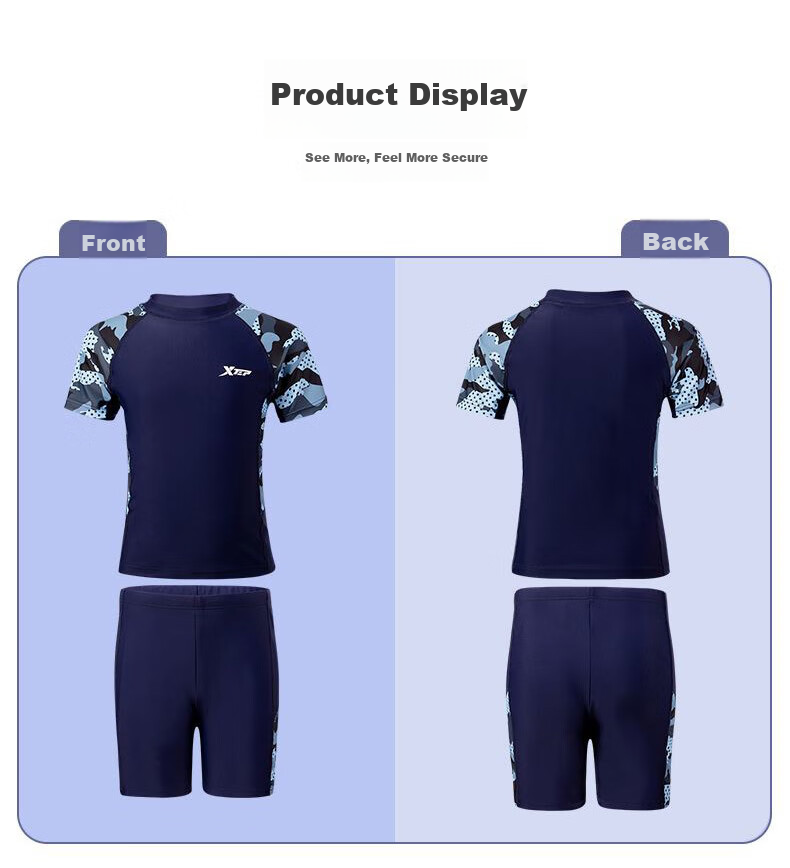 XTEP Children's Swimwear, Boys' Two-Piece Swimsuit, for Toddlers to Older Kids, Sports Swimming Gear, Colorful Blue, Size 150 13