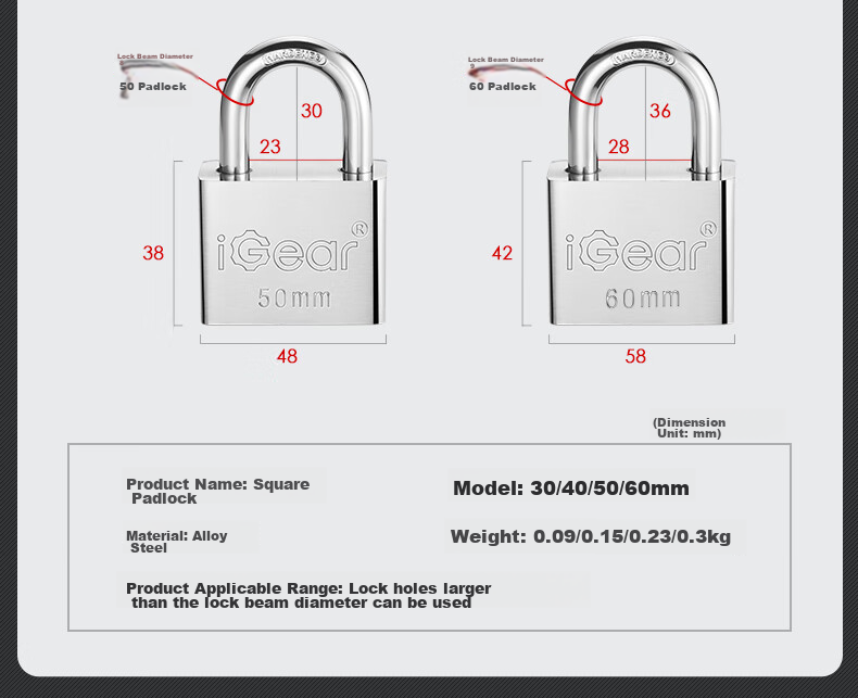 IGear Padlock, Waterproof And Rust-Resistant, Door Lock Tool, School Gate, Shop, Warehouse, Car Compartment, Home Security Lock, Anti-Theft And Tamper-Proof Lock, 60mm 7