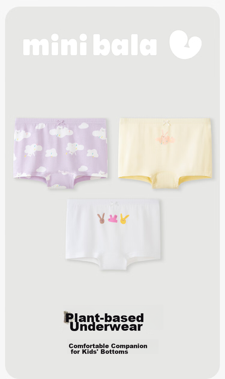 Minibala 【3-Pack】Kids Girls Baby Soft Breathable Antibacterial Triangle Shorts Comfortable Underwear 2026 New Arrival 1