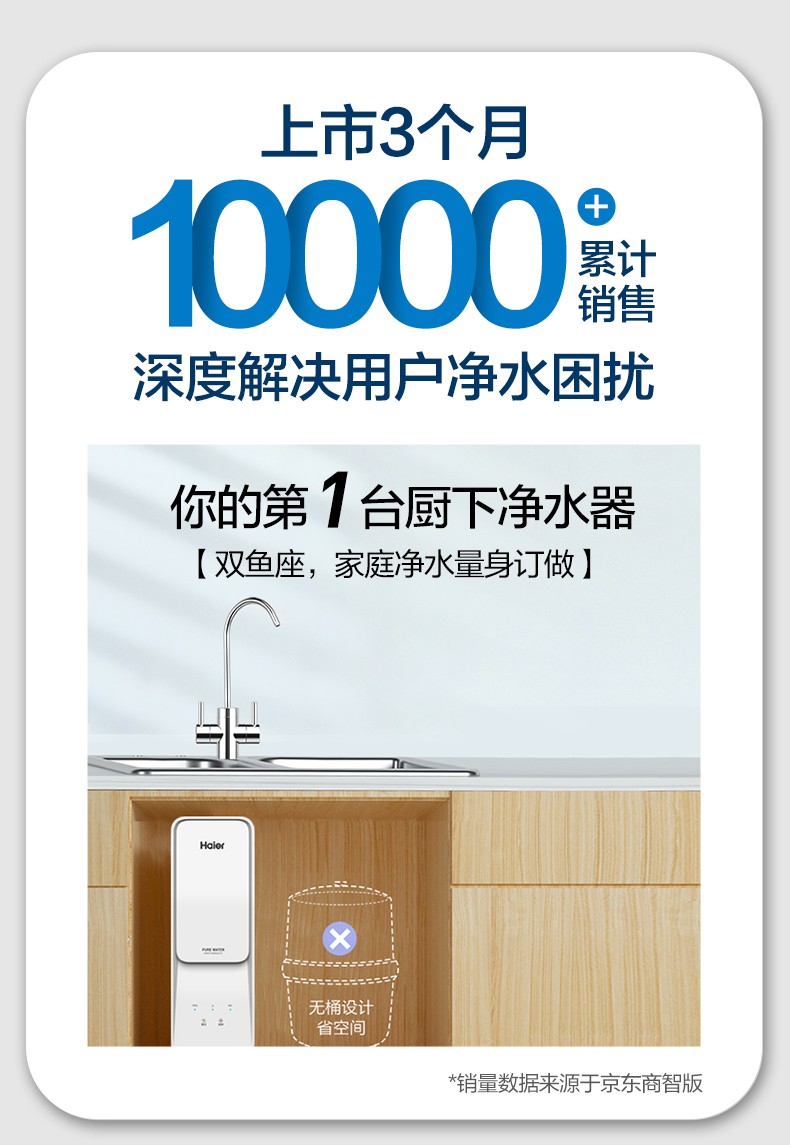 106126-【新品双鱼座】海尔(Haier)净水器家用净水机 RO反渗透纯水机600G大通量无桶双出水台下直饮机 【升级款】双鱼座6H99-详情图