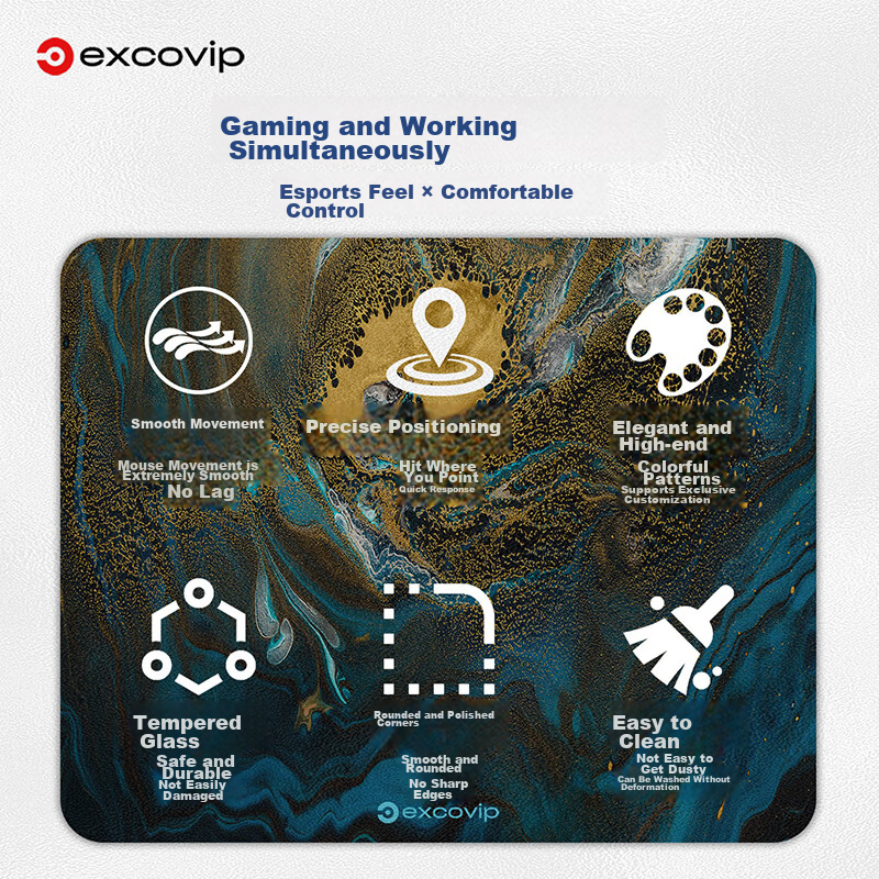 EXCO Glass Mouse Pad, Photovoltaic Professional E-Sports Gaming Mouse Pad, Hard Colorful Pad, Computer Office Laptop Small And Medium Size 250*200mm, Gold Marble 0094 6
