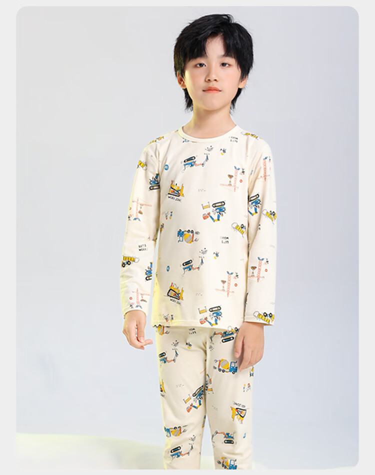 YUZHAOLIN Children's Thermal Underwear Set, Boys And Girls Cotton Pajamas Base Layer Autumn Clothes And Pants Set, Deer Pattern, Size 150 14