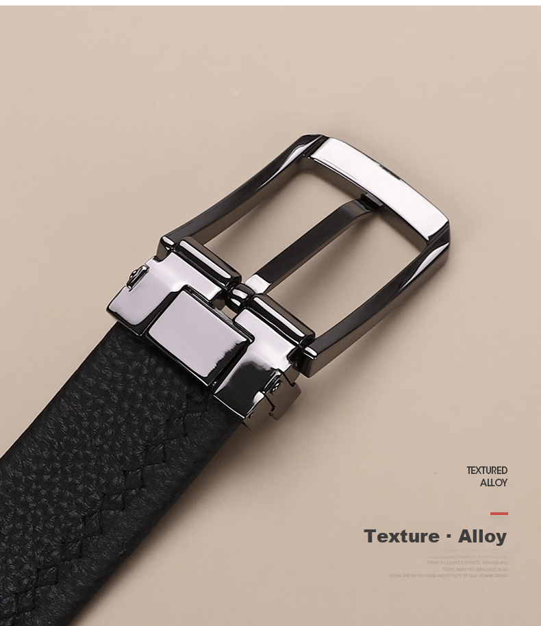 ELLE HOMME Men's Leather Belt, Fashionable Pin Buckle Waistband, Litchi Pattern Top-Grain Cowhide Casual Trouser Belt for Men, Birthday Gift for Me 3