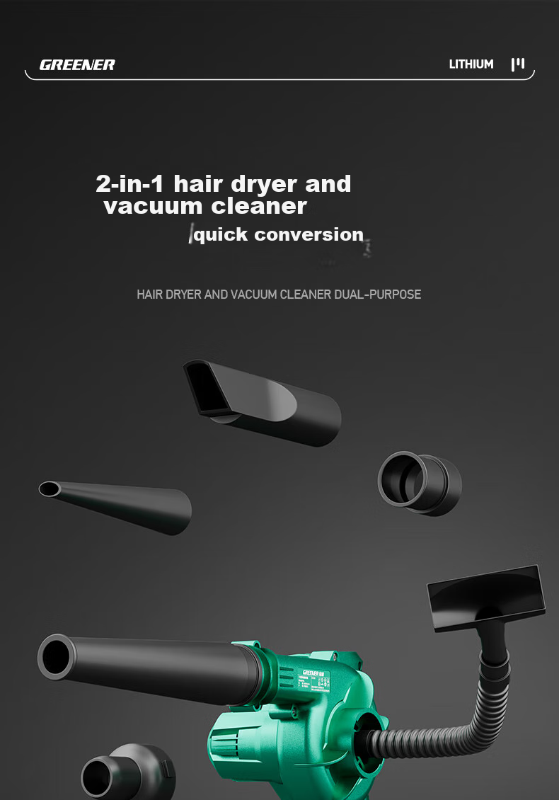 GREENER 21V Lithium Battery Blower High-Power Industrial and Household Cordless Blower Dual-Use Blower and Vacuum Cleaner Dust Remover 2