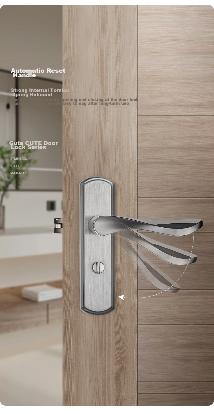 GUTE Bathroom Door Lock, Interior Bedroom Door Lock, Keyless Toilet Bathroom Washroom Door Lock, Brushed Finish, Universal Model 4