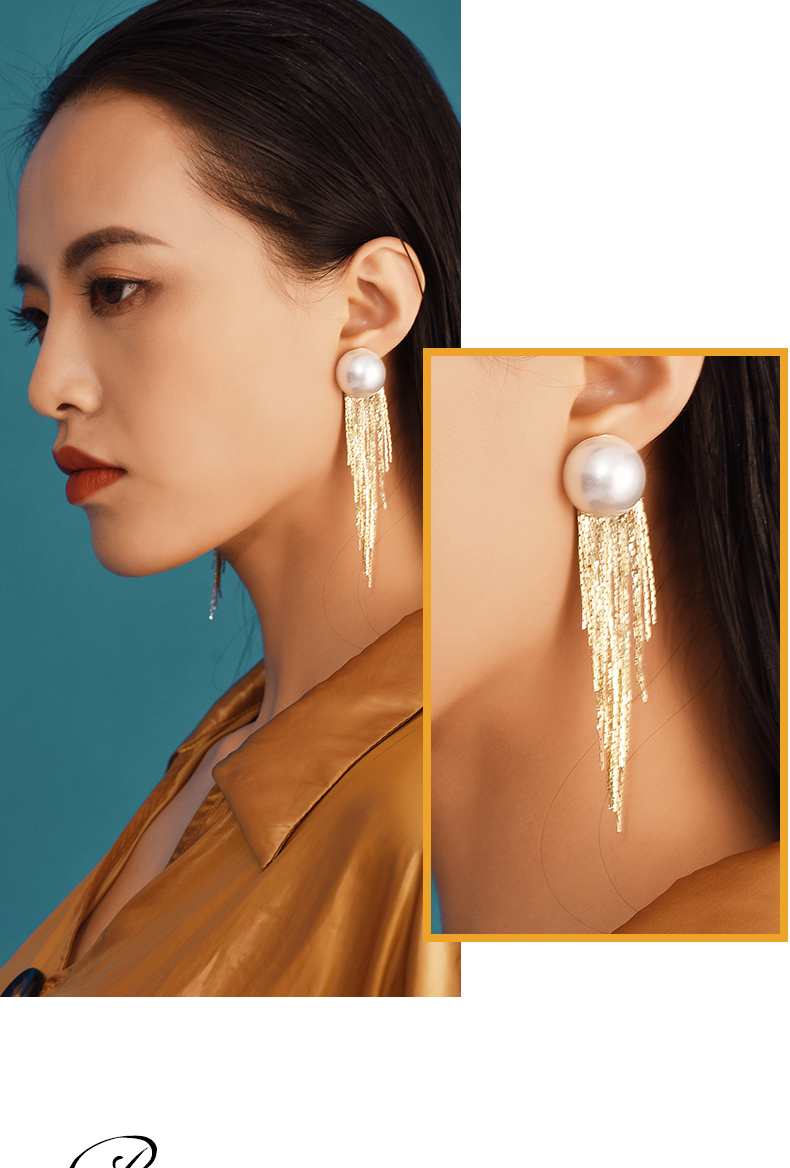 Dairuo Hoop Earrings for Women, European And American Style Elegant Pearl-Like Earrings, French Long Tassel Fashionable Exaggerated Dazzling Earrings, Birthday Gift for Girlfriend Or Wife 1