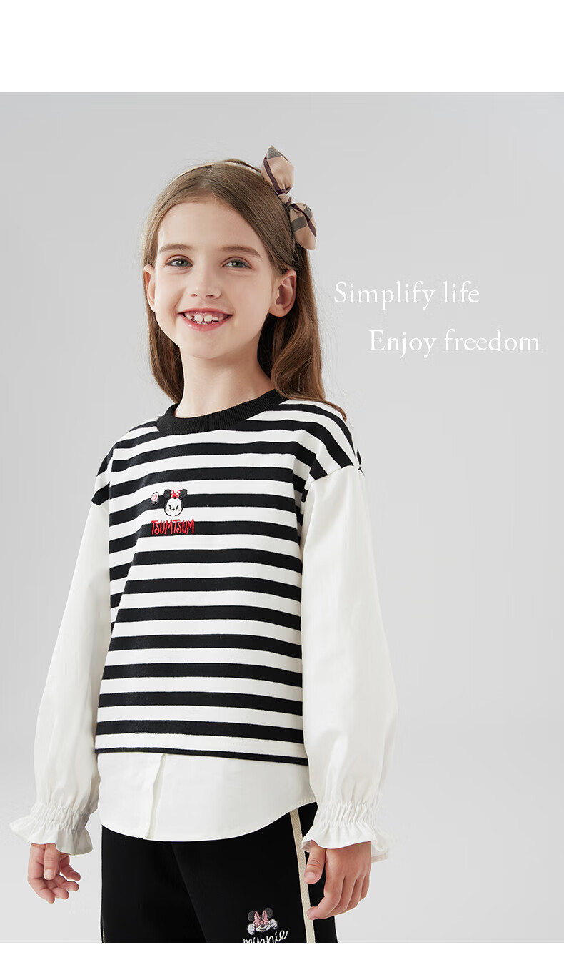 Disney Girls' Sweatshirt Spring And Autumn Children's Long-Sleeve Shirt Casual Top for Older Kids Z233037 Red And White 120cm 1