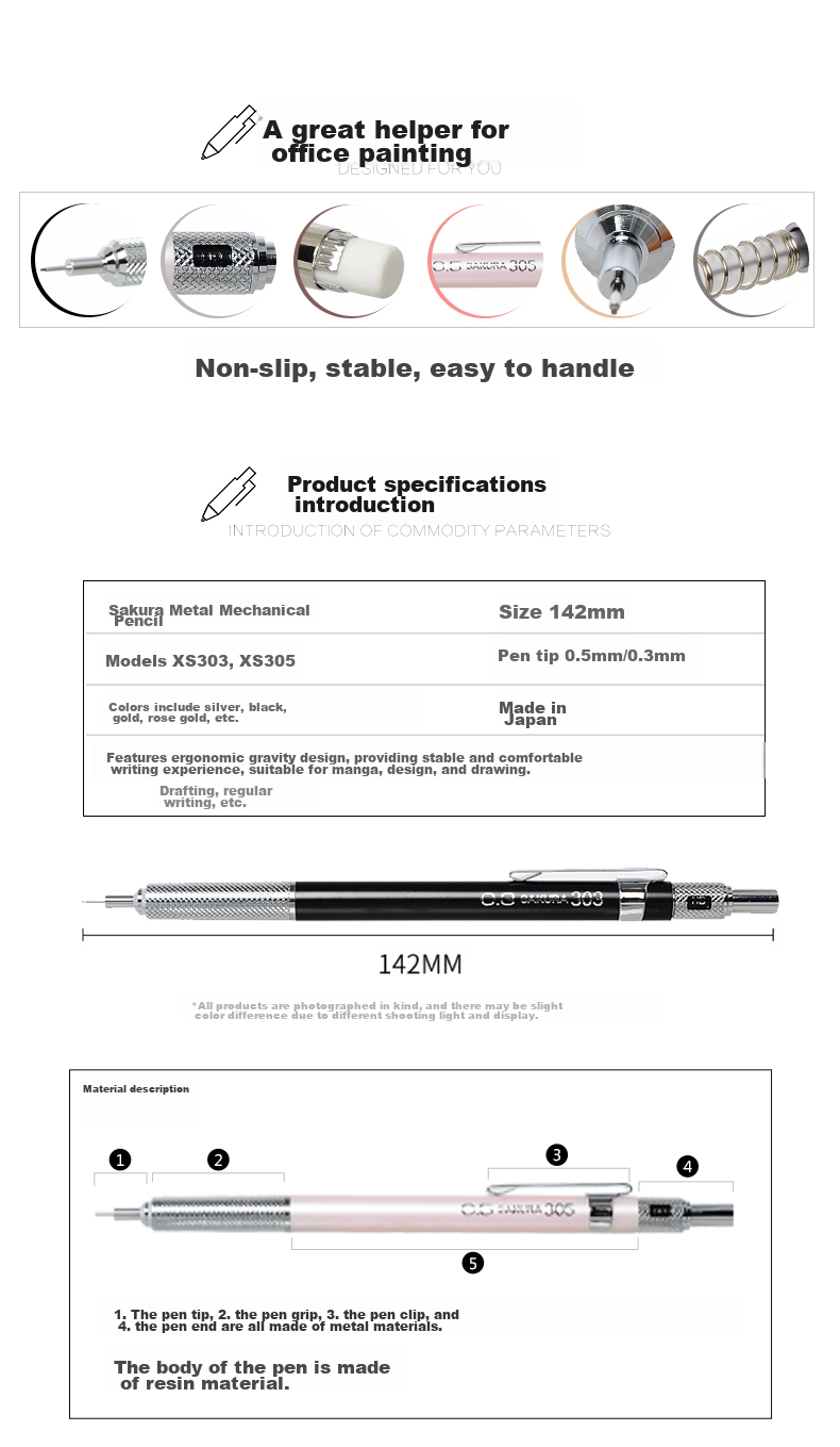SAKURA Double-Knocking Mechanical Pencil, 0.5mm Lead Tip, Extendable, for Primary And Secondary School Students, Writing, Drawing, Sketching, Quick-Drawing, Durable Pencil, Deep Blue 2