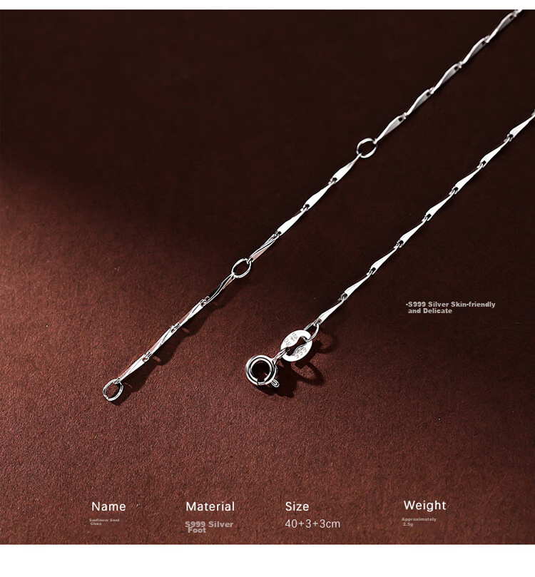Dijing 999 Sterling Silver Necklace for Women, Single Chain without Pendant, Collarbone Chain, Plain Chain, Simple And Fashionable Jewelry, Birthday Gift for Girlfriend 2