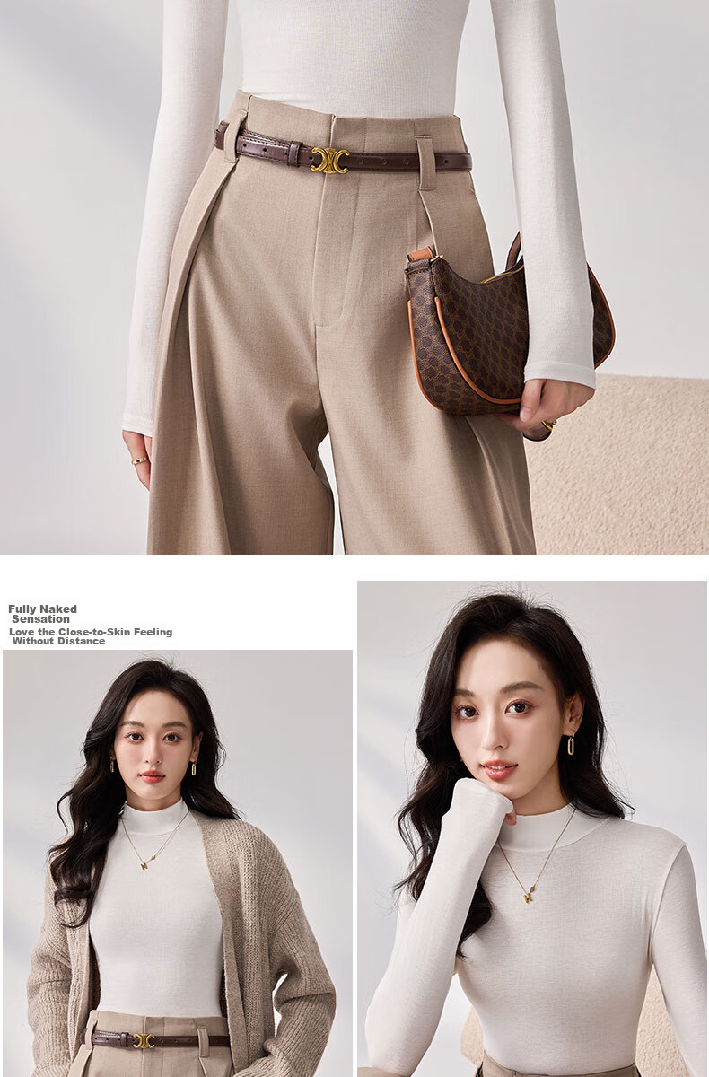 LangSha Spring And Autumn Modal Solid Color Semi-Turtleneck Base Layer Top for Women, Slim Fit Thin Inner Wear Long Sleeve Slimming Stylish Blouse 18
