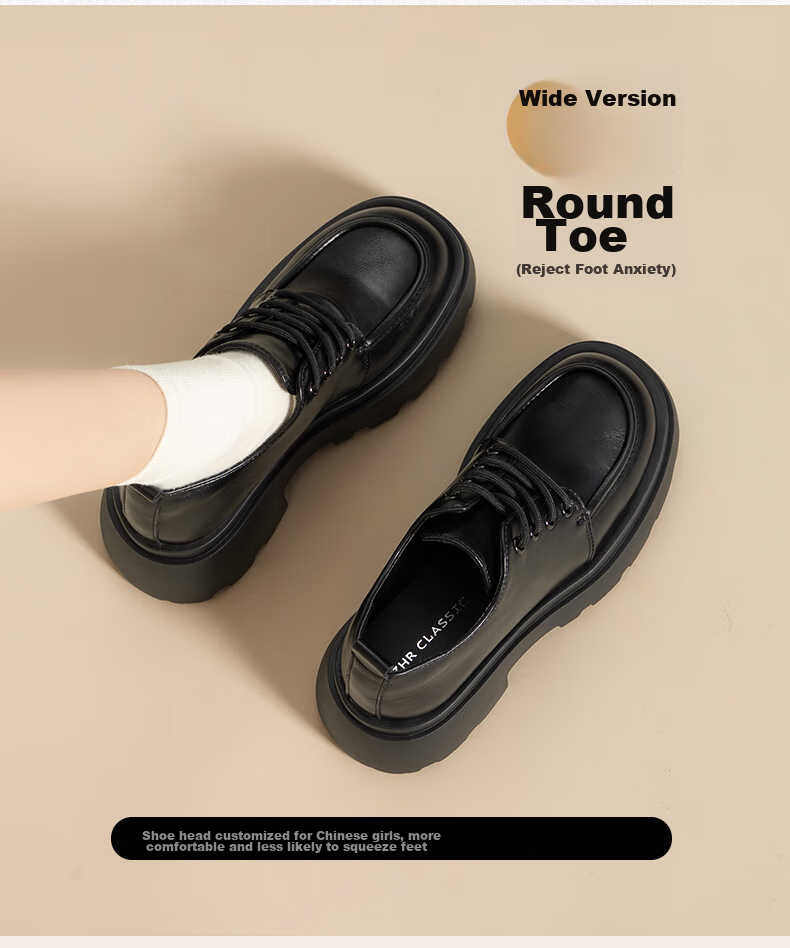 ZHR Loafers for Women, Preppy Style, Youthful Thick-Soled Flats, Soft And Cute Big-Headed Versatile Women's Shoes, PJF01, Black, Size 38 4