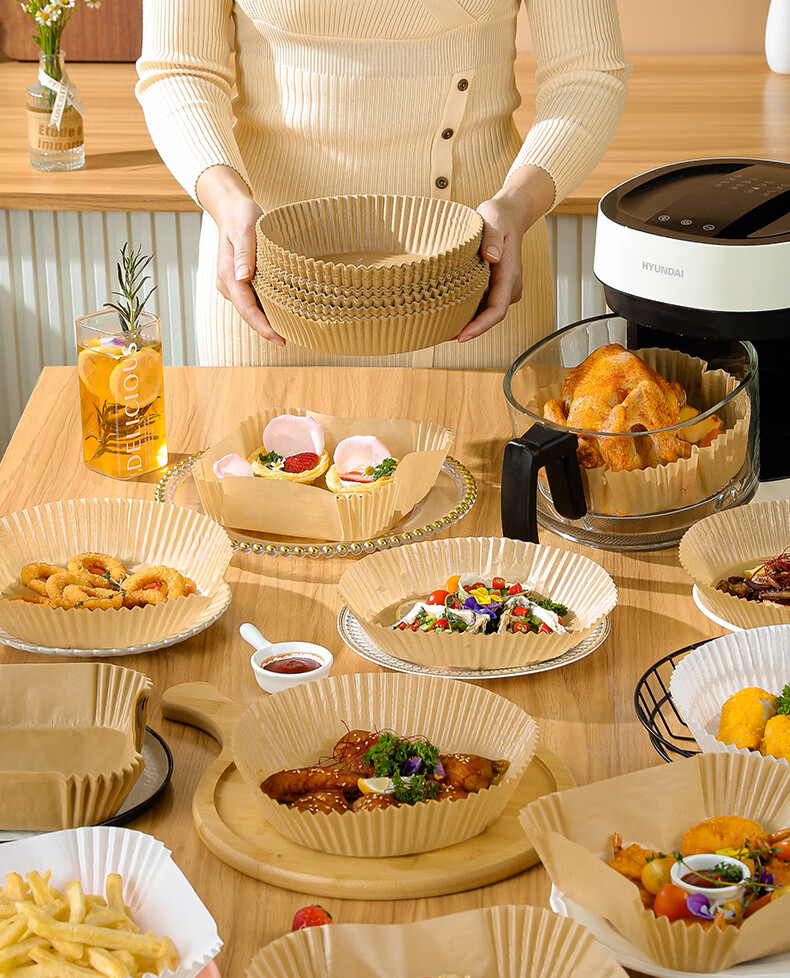 Kaulus Air Fryer Paper Trays, Baking Tools for Home Oven, Silicone Oil Paper Bowls And Plates, 100 Square Paper Trays 16
