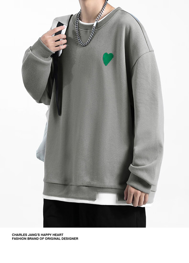 Chaersitaoxin Crew Neck Sweatshirt, Unisex Couple Matching Style, Long Sleeve, Solid Color, Simple Loose Fit, Faux Two-Piece Knit Top, Black, L 15
