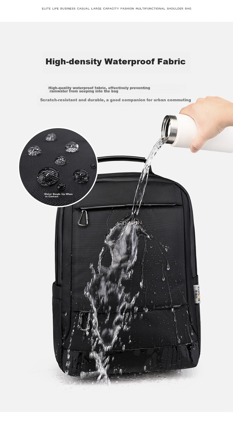 Edison Men's Backpack Business Commute Laptop Bag Large Capacity Water-Resistant Backpack E011-1 Black 4