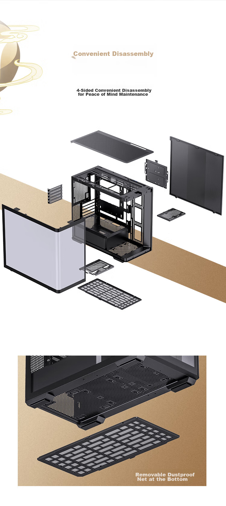 JONSBO D400 Black ATX Panoramic Case (Without Pillar Curved Glass, Dual 360mm Radiator Support, ATX PSU, 10 Fan Positions, Type-C Gen2 10Gbps+) 6