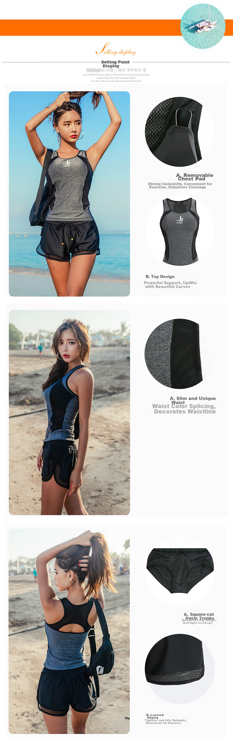 Sanqi Two-Piece Swimsuit for Women with Boyshort Bottoms, Plus Size Slimming Tummy Control Conservative Hot Spring Swimwear 19050 Black L 3