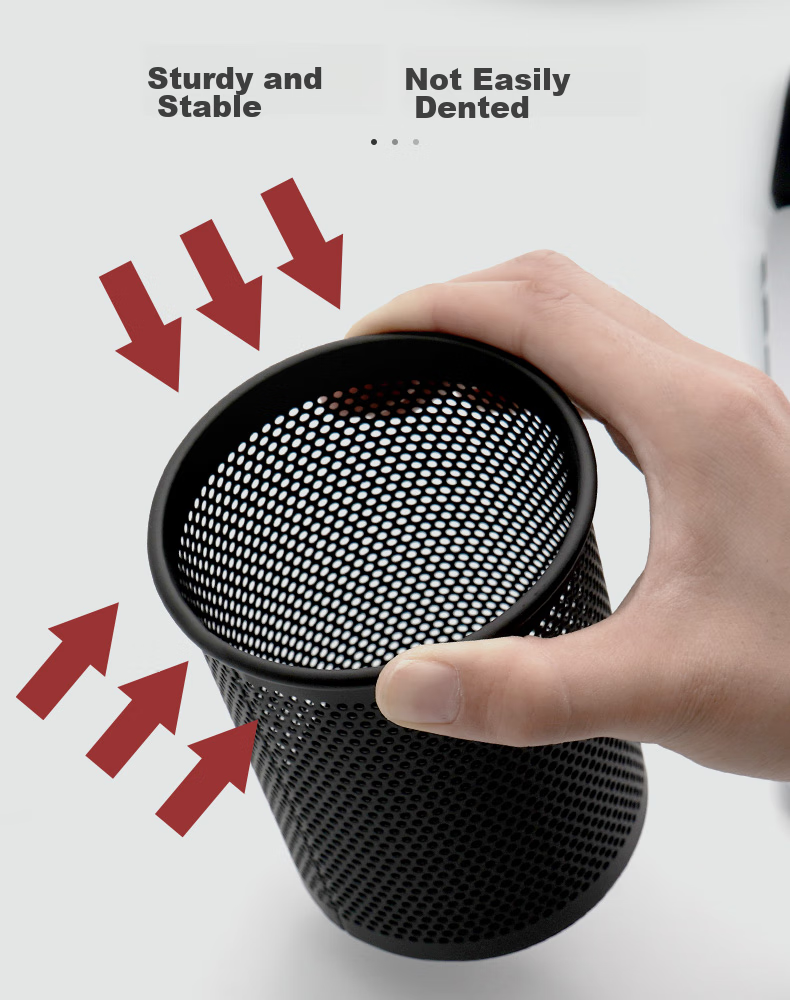 SIMAA [Dense Thickening] Metal Mesh Round Pen Holder, Simple Creative Desktop Storage Box, Office Study Supplies, Black, Single Pack, 8637 4