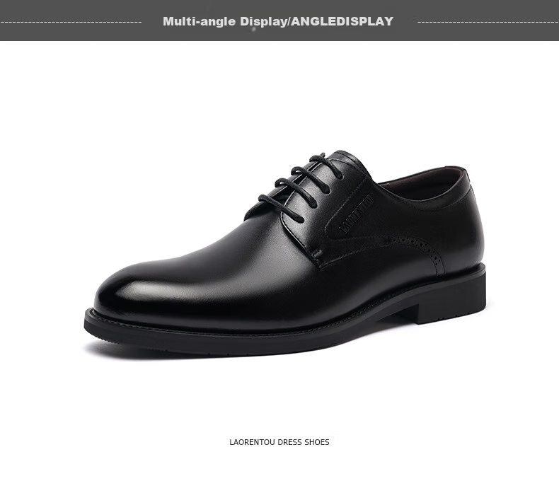 LAORENTOU Men's Leather Shoes, Business Formal Shoes, Top-Grain Leather, Breathable, Wear-Resistant, Non-Slip, Dad Shoes, 160208 Black, Size 38 18