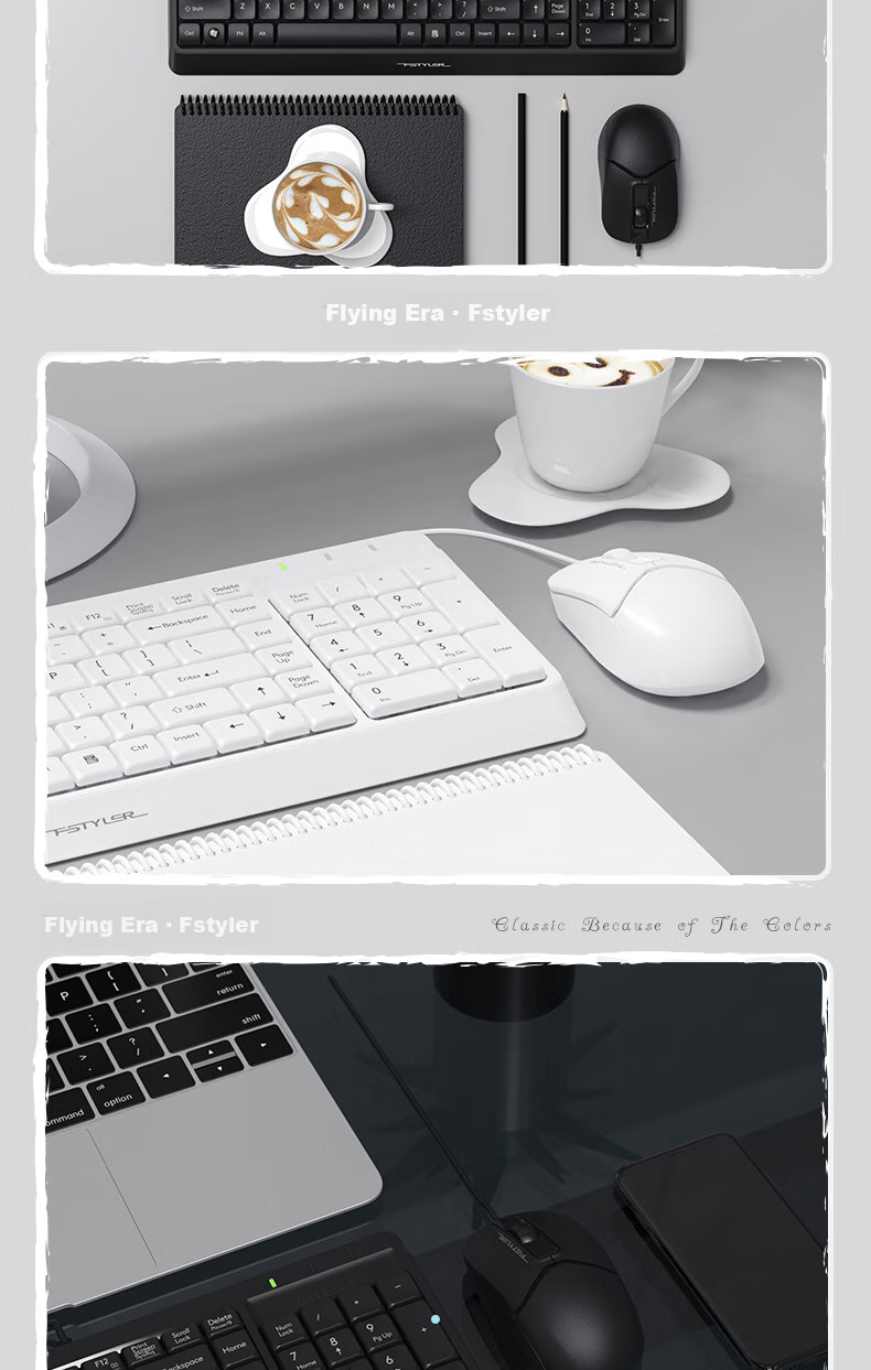 A4TECH F1512, 103-Key Wired Keyboard And Mouse Set, Wired Keyboard And Mouse Combo for Computer, Thin Film Keyboard with Good Typing Experience, Fei Shidai, Ivory White, Wired 16