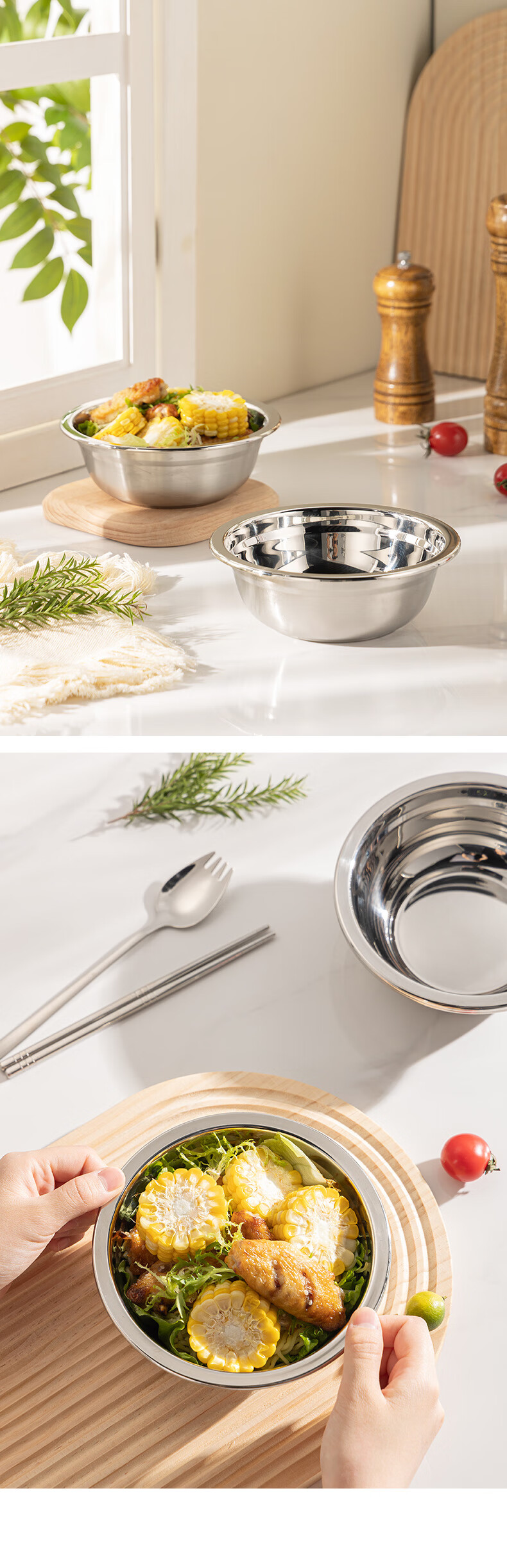 Guangyi Stainless Steel Soup Bowls Set of 2 16CM Thickened, Widened, Deepened Compatible with Induction Cooker GY7676 15