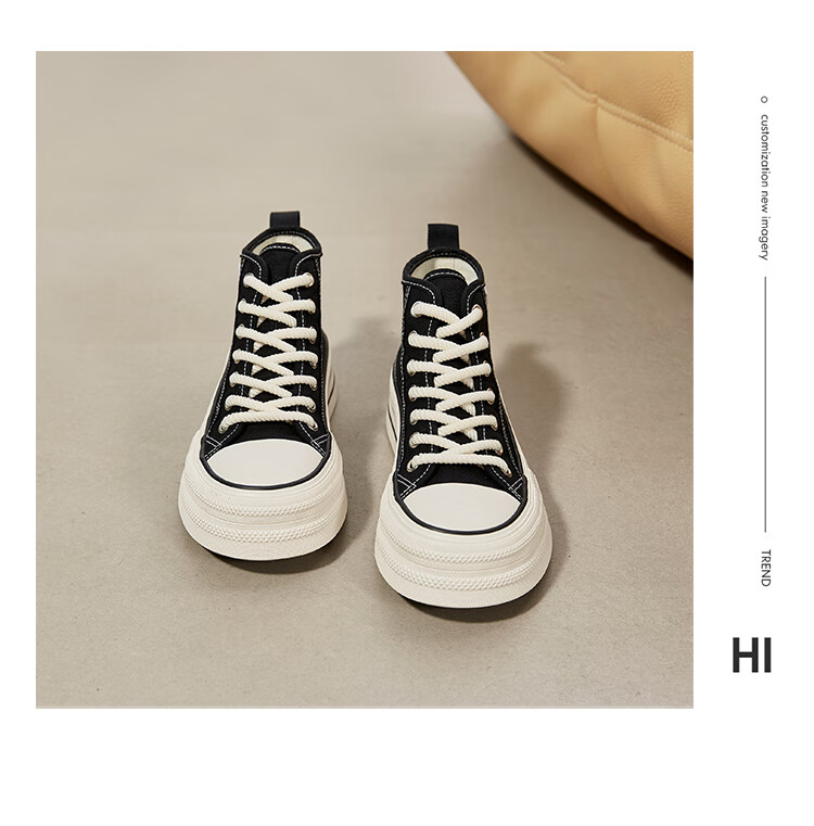 ZHR Canvas Shoes for Women, Classic Thick-Soled High-Top Casual Shoes, Lightweight Breathable Round-Toe Women's Shoes, CS32, Black, Size 37 14