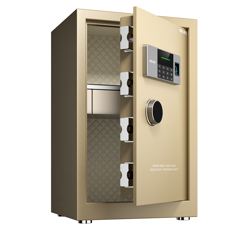 Deli Home Safe Box with Fingerprint Lock, 60cm Yuanzhen Model, All-Steel Anti-Theft Portable Mini Safe Can Be Used As Bedside Table, AE621-S Gold