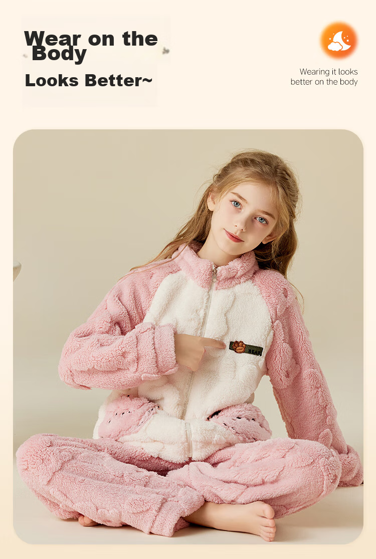 LangSha [Flannel] Children's Pajamas, Boys' Autumn And Winter Fleece-Lined Sleepwear, Big Kids Girls Baby Warm Home Wear Set 13