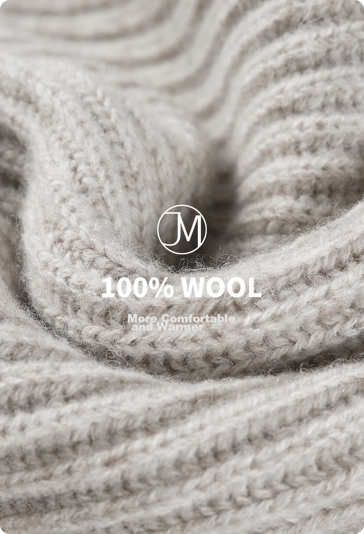 JIUMU Pure Wool Warm Knit Hat for Women, Autumn And Winter Balaklava Knitted Cap, Cold-Proof Hood with Integrated Neck Warmer 3