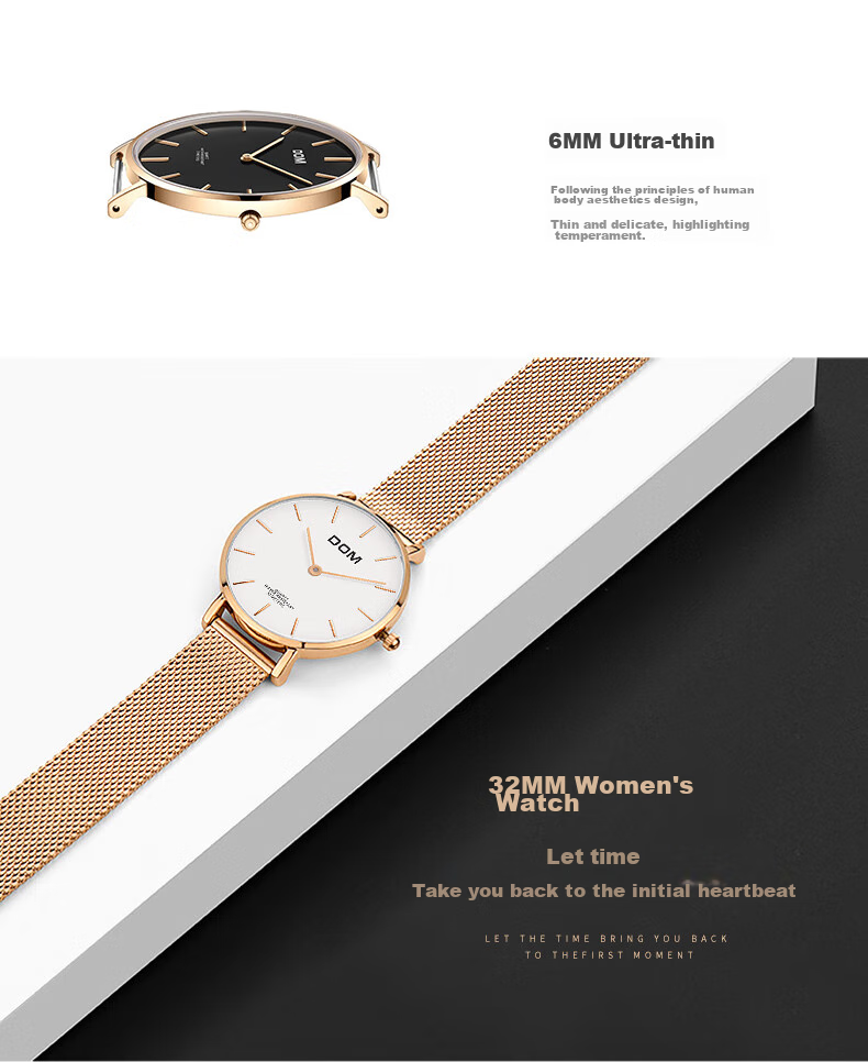 DOM Amani New Ultra-Thin Watch, Women's Fashionable Quartz Mechanical Style, Birthday Gift for Girlfriend 2